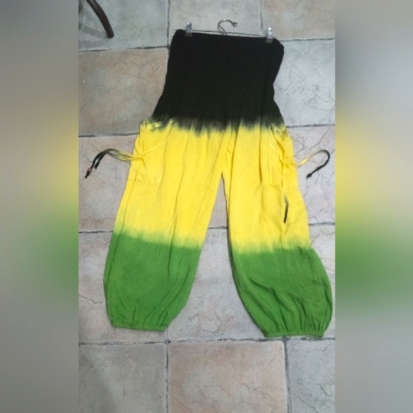 Pants Genie Style Elastic  Waist & Ankle+ Pockets w/String style 🇯🇲💛🖤💚 - Picture 1 of 3